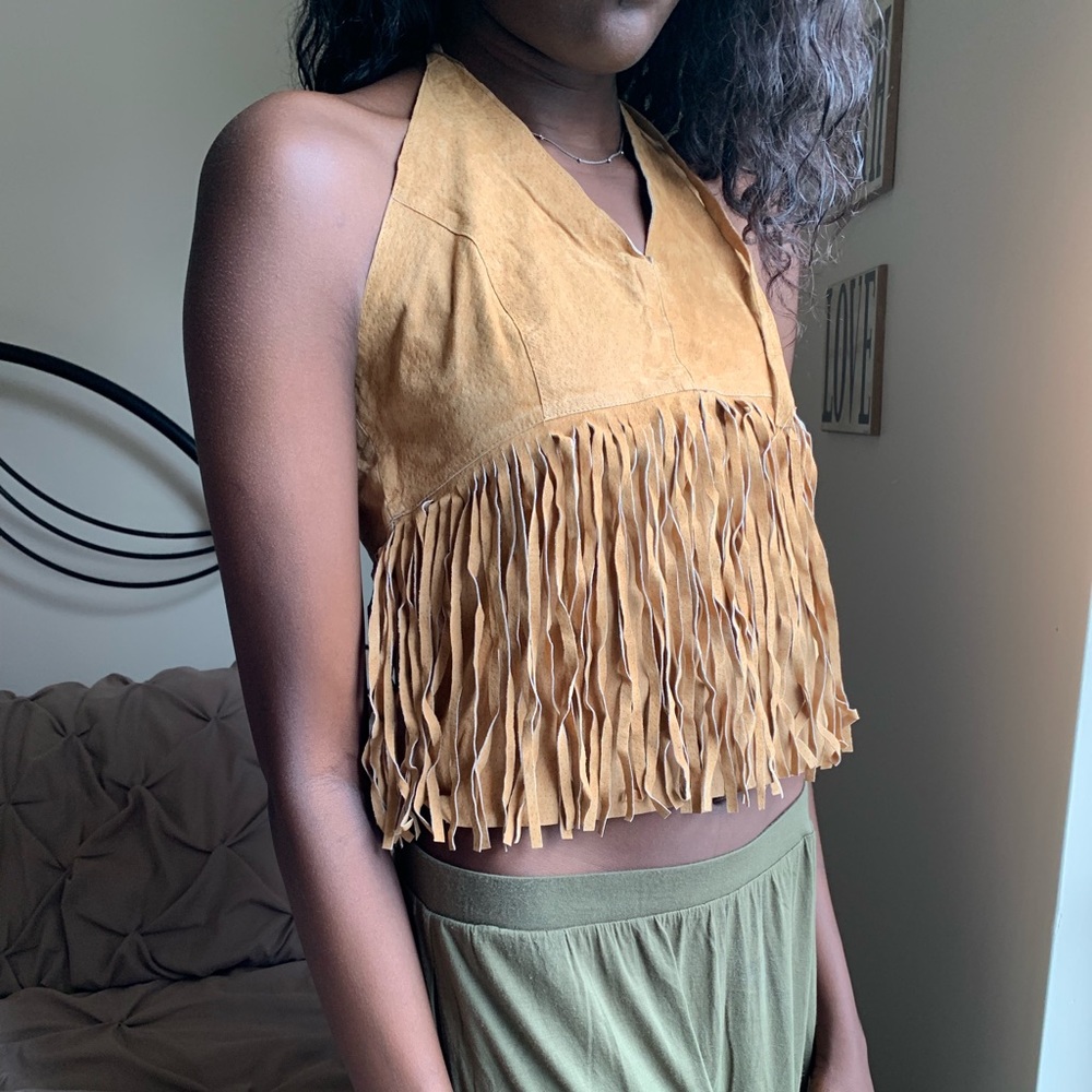 Misdemeanor Leather Fringe Halter Top